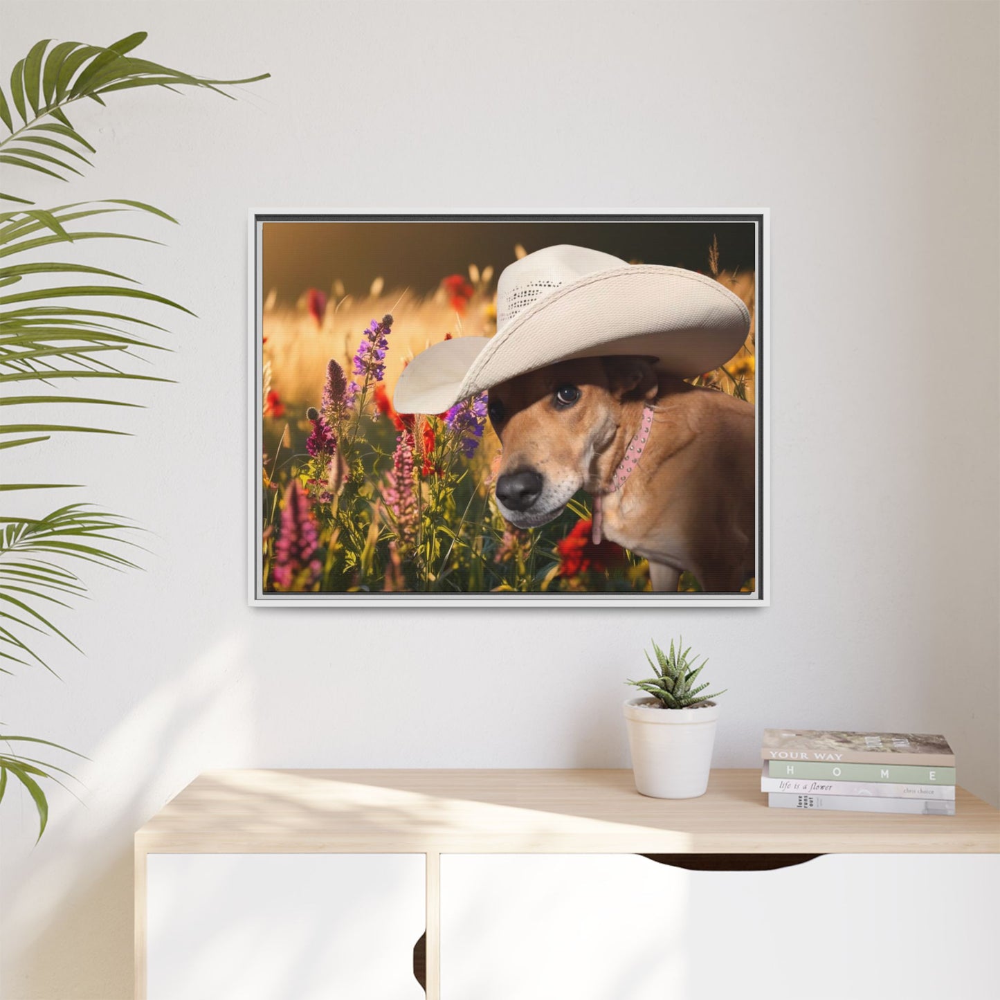 Canvas Wall Art - Peek-a-Boo Cowgirl Fanny in the flowers