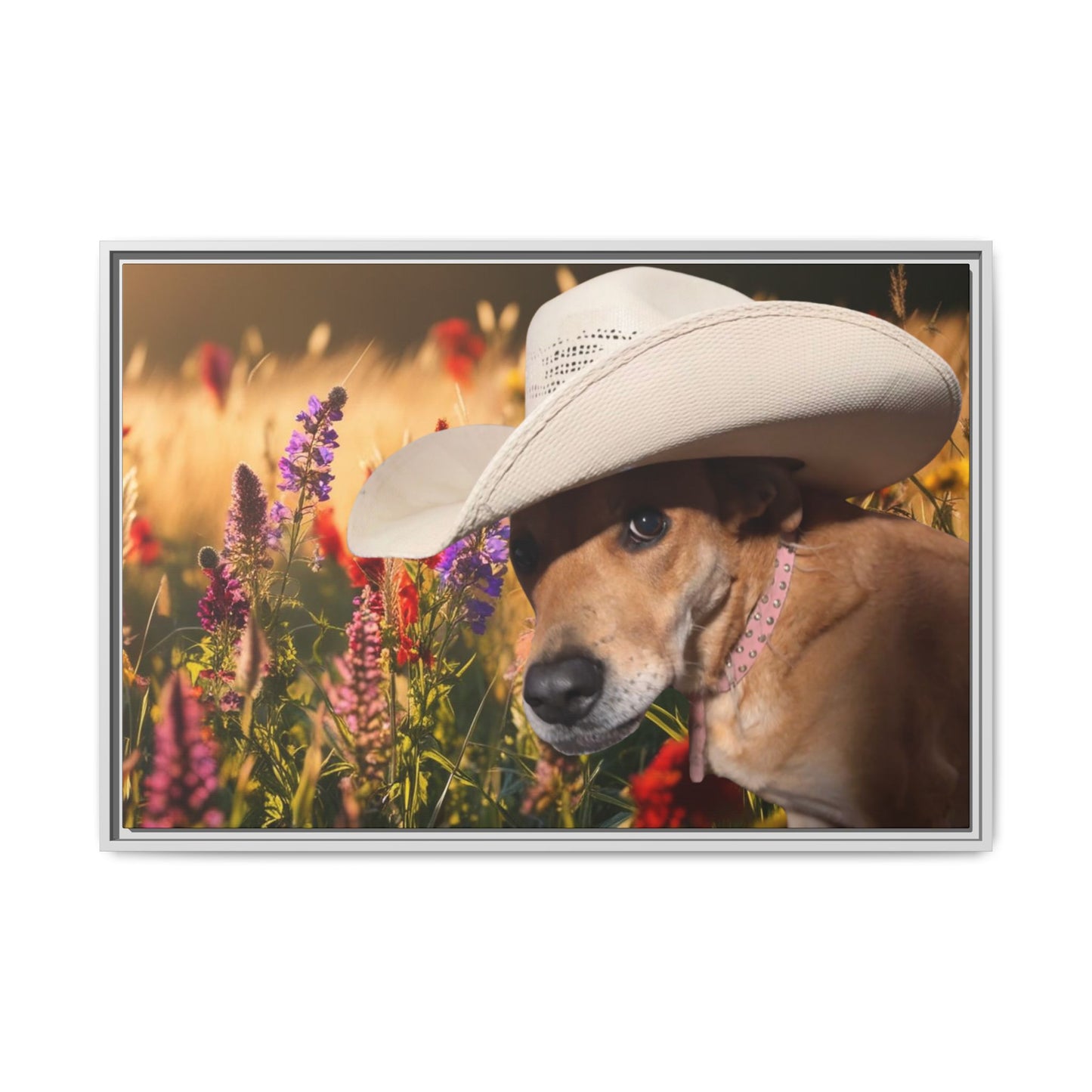 Canvas Wall Art - Peek-a-Boo Cowgirl Fanny in the flowers