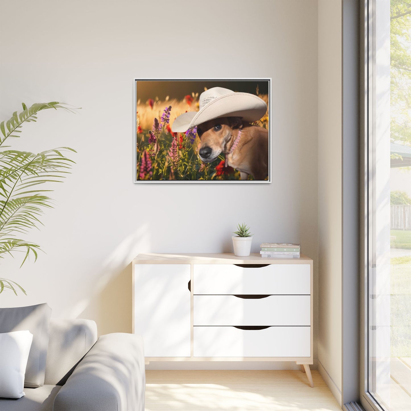 Canvas Wall Art - Peek-a-Boo Cowgirl Fanny in the flowers