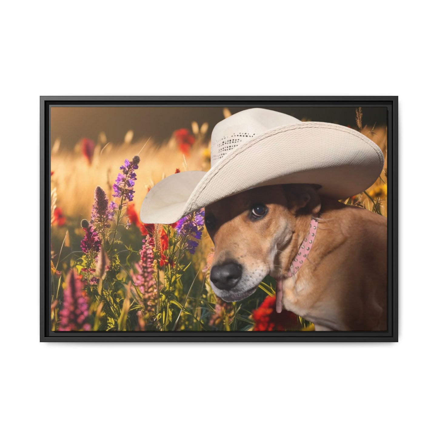 Canvas Wall Art - Peek-a-Boo Cowgirl Fanny in the flowers