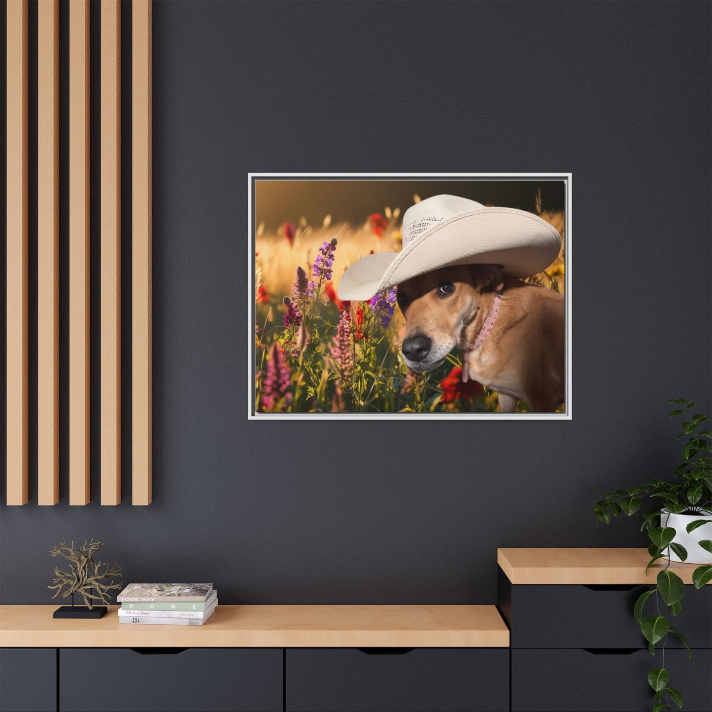 Canvas Wall Art - Peek-a-Boo Cowgirl Fanny in the flowers