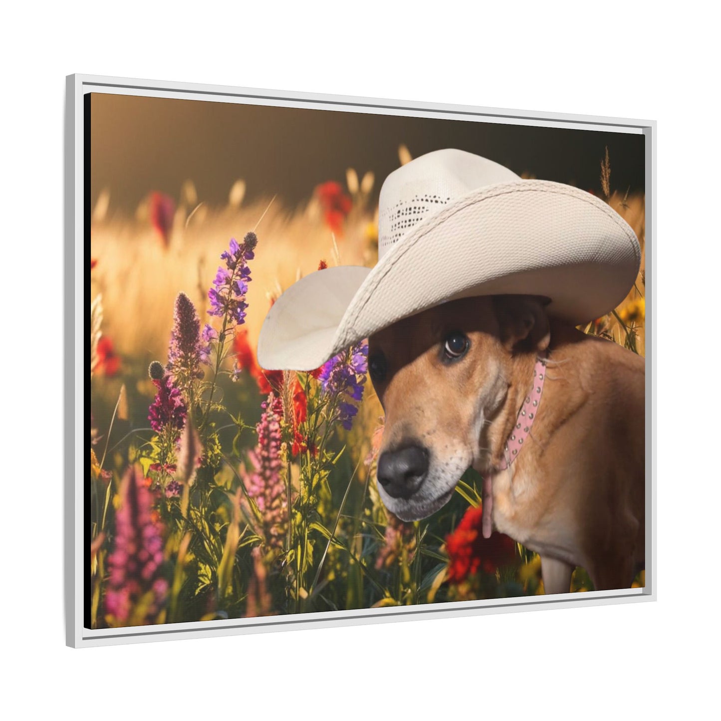 Canvas Wall Art - Peek-a-Boo Cowgirl Fanny in the flowers