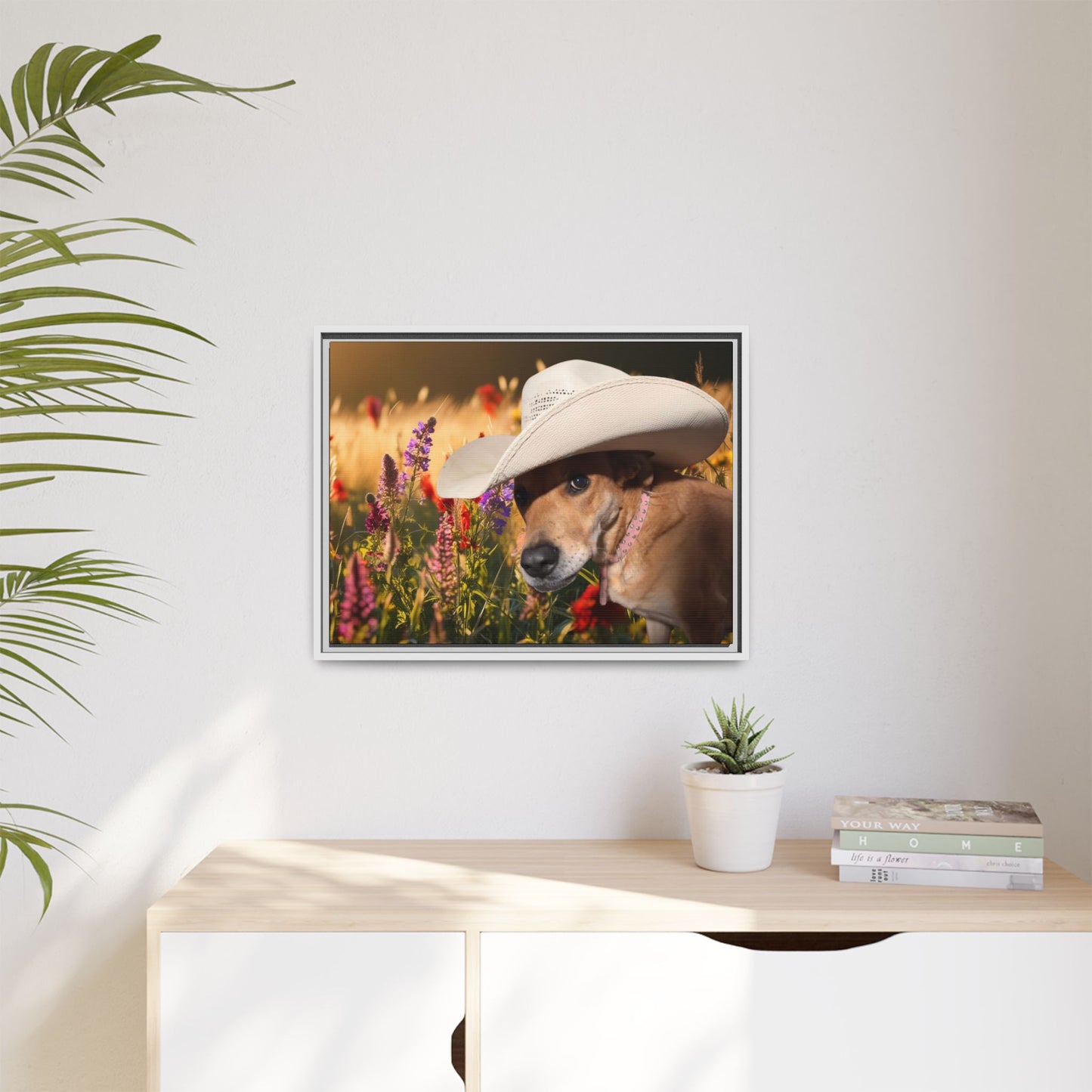 Canvas Wall Art - Peek-a-Boo Cowgirl Fanny in the flowers