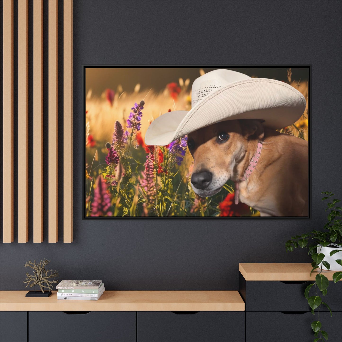 Canvas Wall Art - Peek-a-Boo Cowgirl Fanny in the flowers