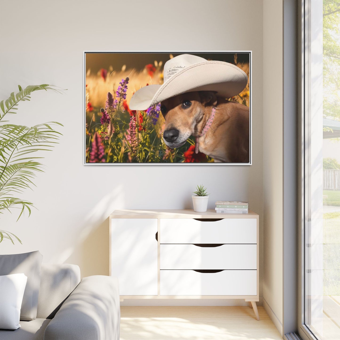 Canvas Wall Art - Peek-a-Boo Cowgirl Fanny in the flowers