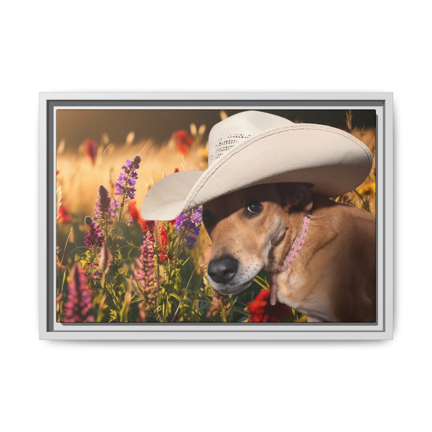 Canvas Wall Art - Peek-a-Boo Cowgirl Fanny in the flowers