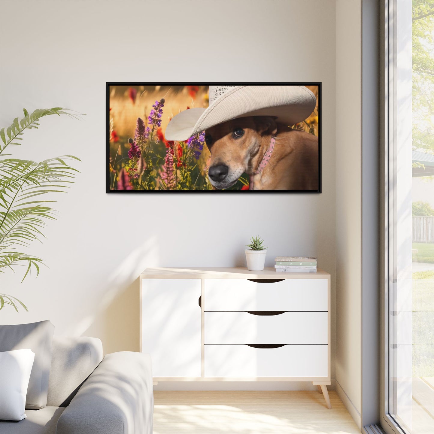 Canvas Wall Art - Peek-a-Boo Cowgirl Fanny in the flowers