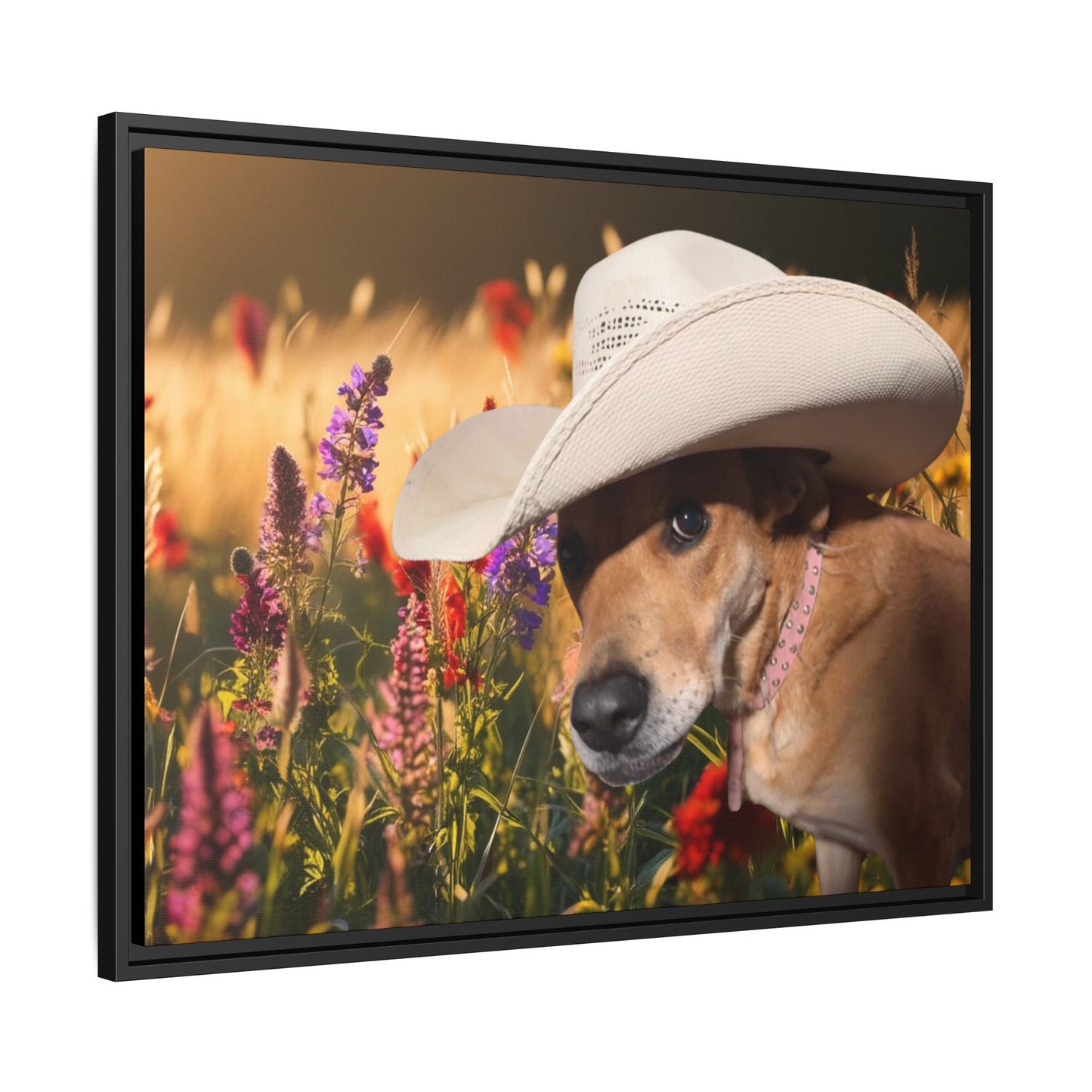 Canvas Wall Art - Peek-a-Boo Cowgirl Fanny in the flowers