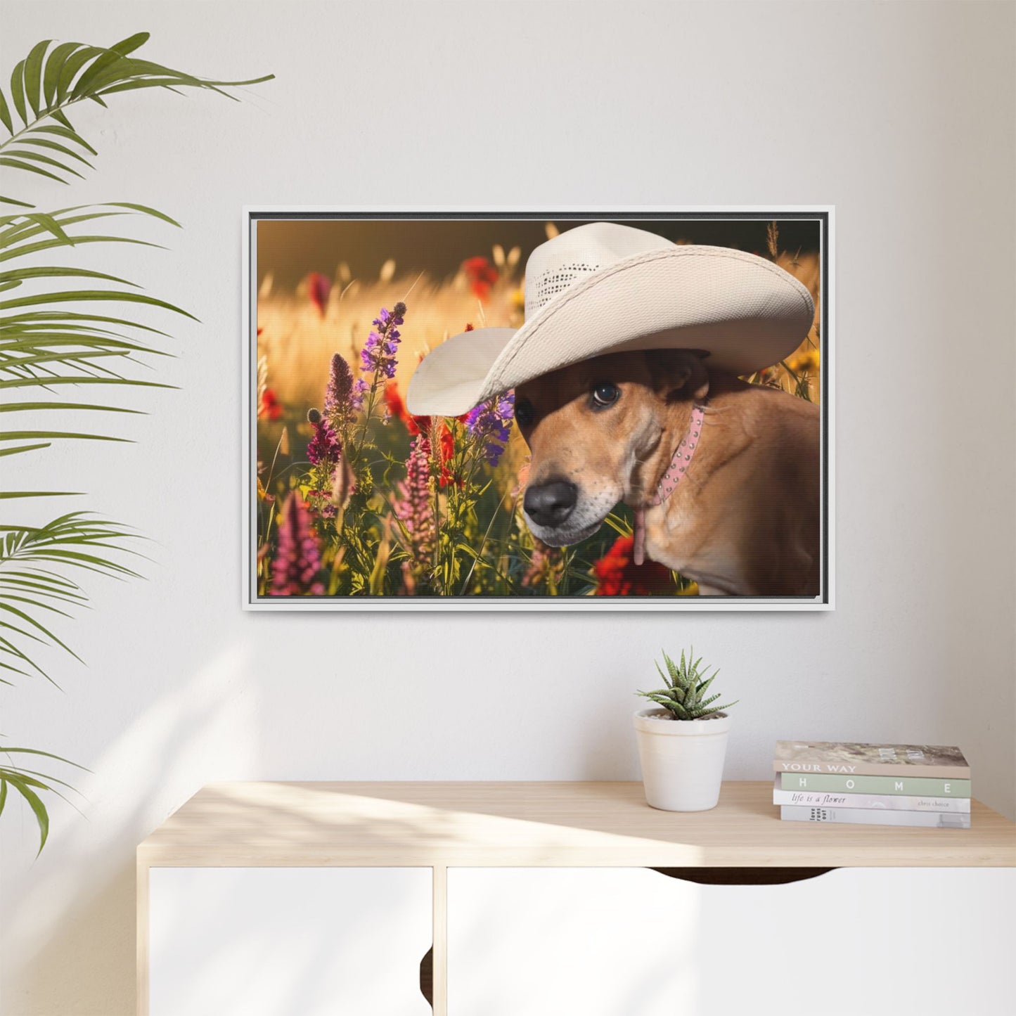 Canvas Wall Art - Peek-a-Boo Cowgirl Fanny in the flowers