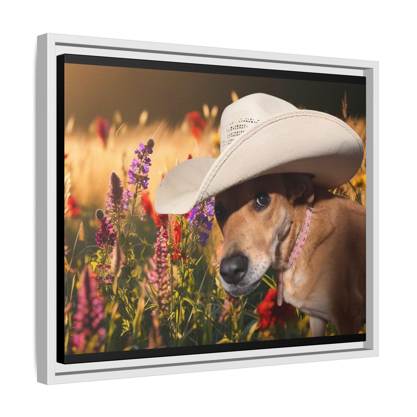 Canvas Wall Art - Peek-a-Boo Cowgirl Fanny in the flowers