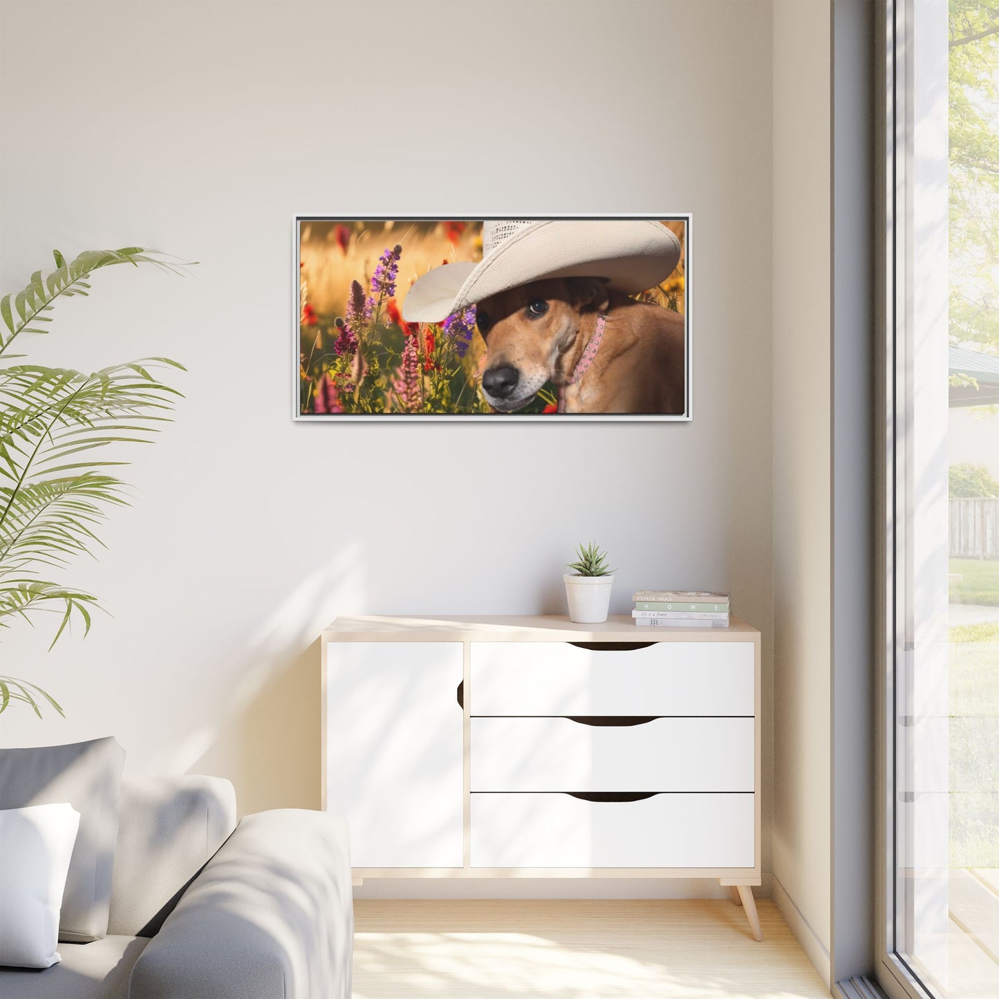 Canvas Wall Art - Peek-a-Boo Cowgirl Fanny in the flowers