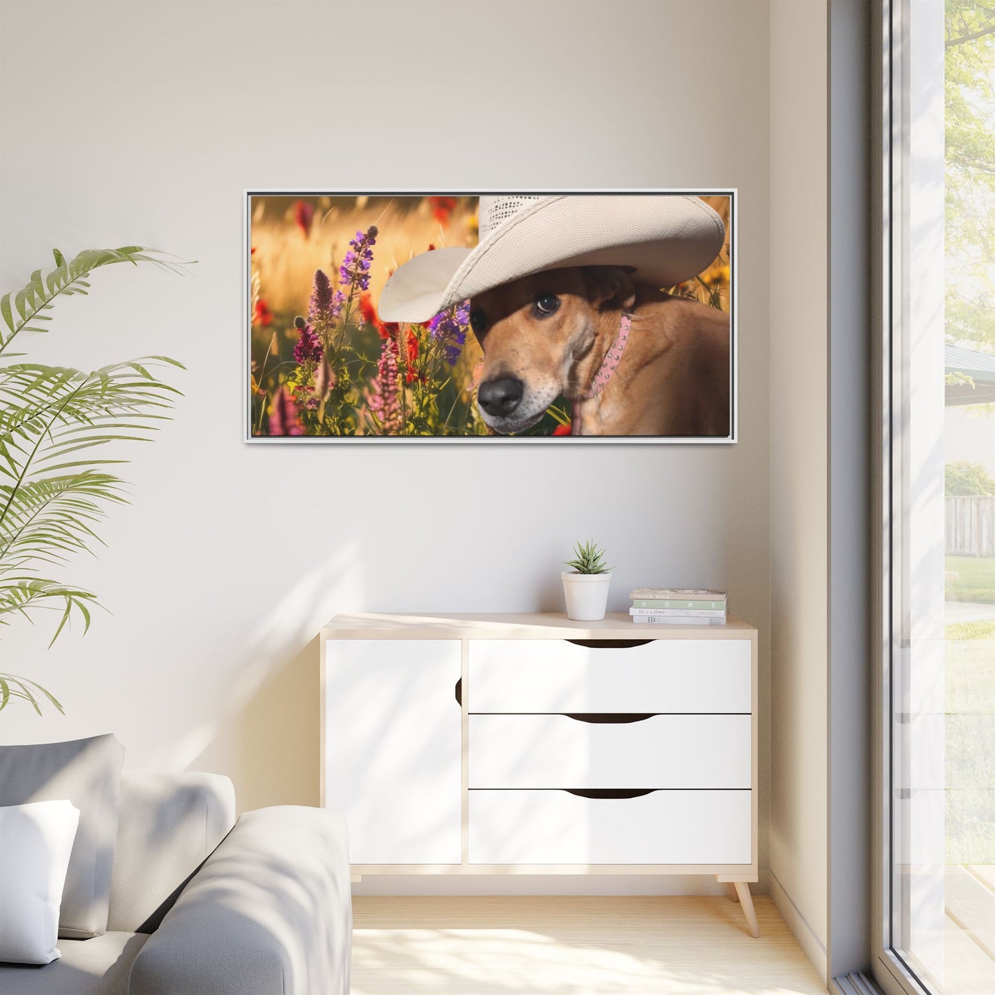 Canvas Wall Art - Peek-a-Boo Cowgirl Fanny in the flowers