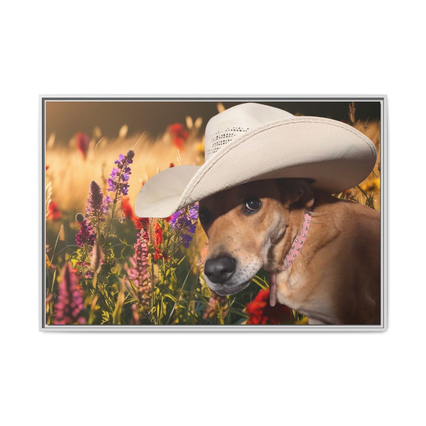 Canvas Wall Art - Peek-a-Boo Cowgirl Fanny in the flowers
