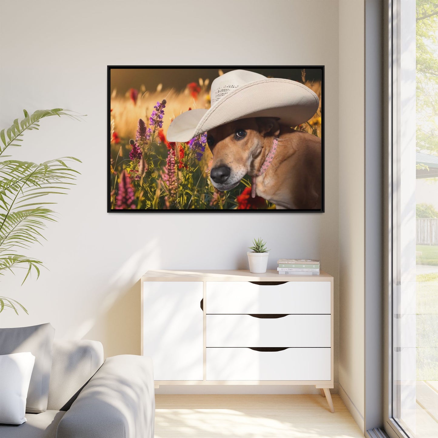 Canvas Wall Art - Peek-a-Boo Cowgirl Fanny in the flowers