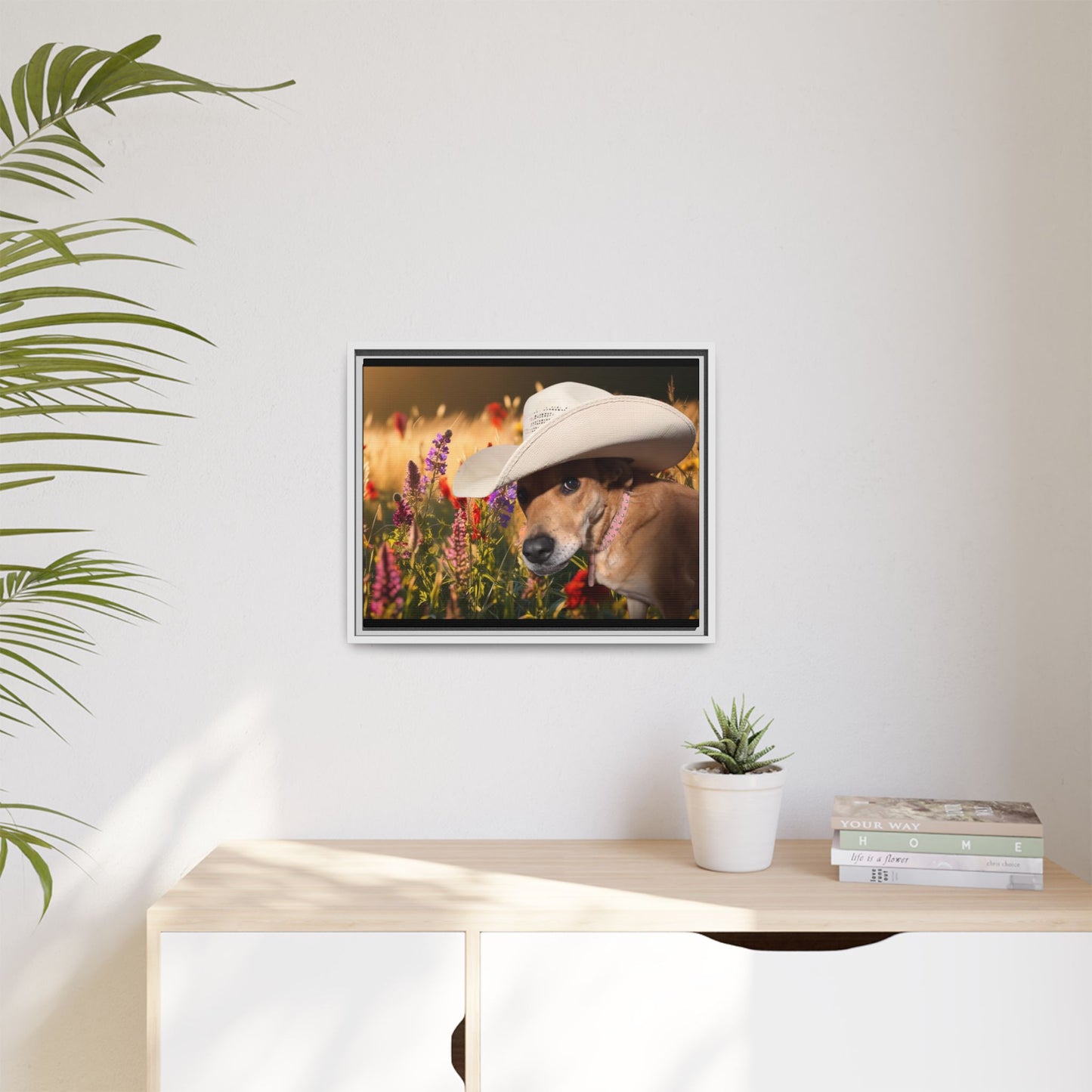 Canvas Wall Art - Peek-a-Boo Cowgirl Fanny in the flowers