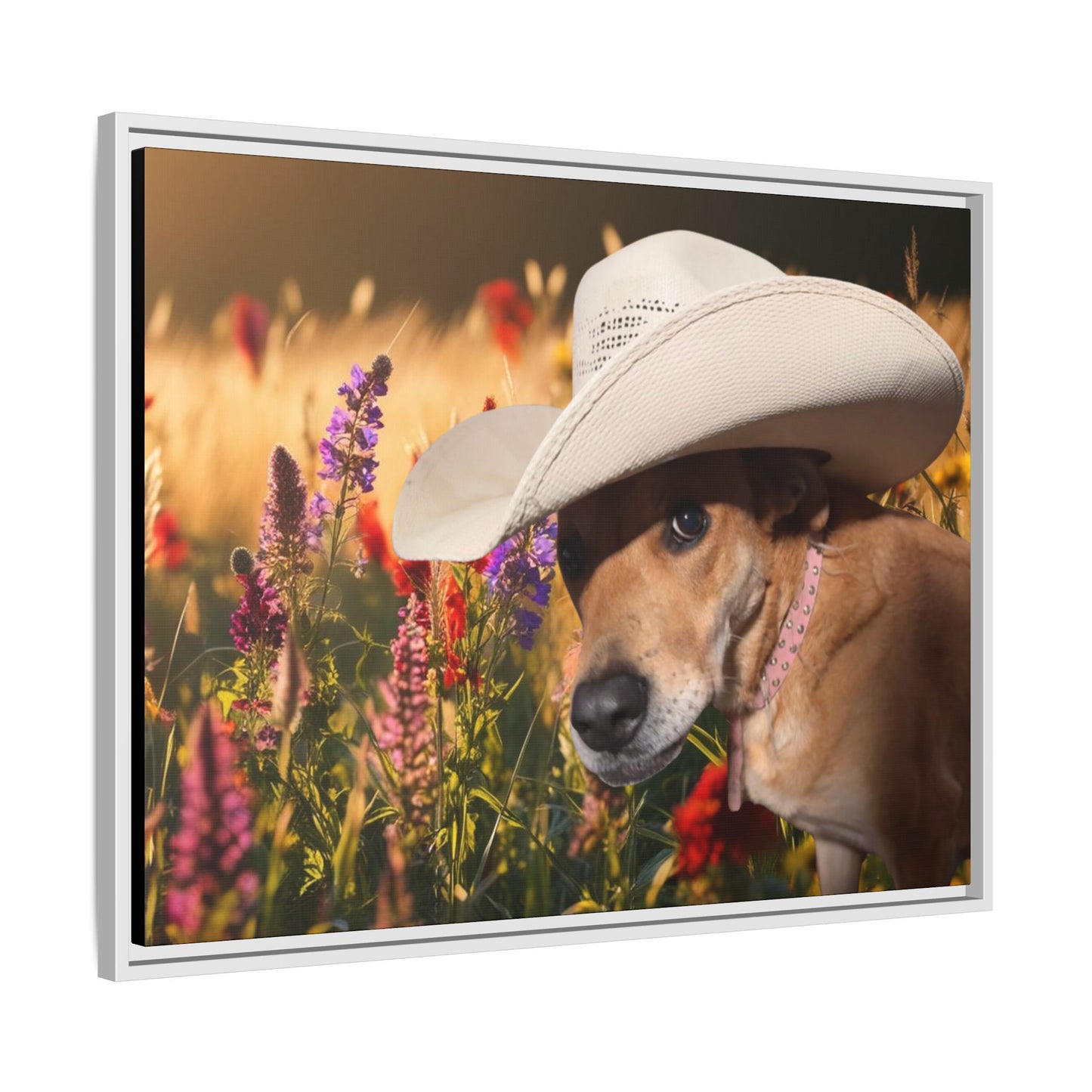 Canvas Wall Art - Peek-a-Boo Cowgirl Fanny in the flowers