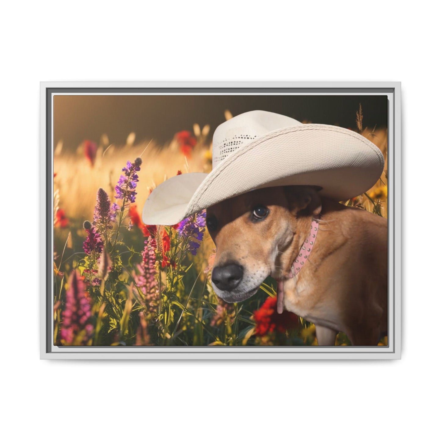 Canvas Wall Art - Peek-a-Boo Cowgirl Fanny in the flowers