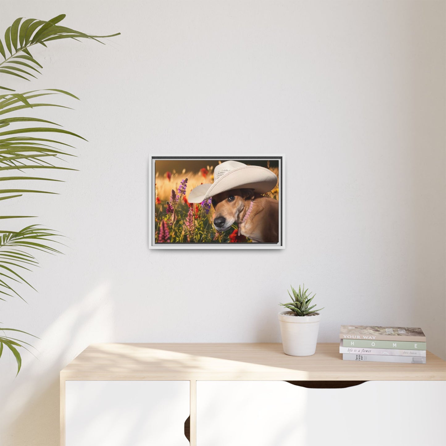 Canvas Wall Art - Peek-a-Boo Cowgirl Fanny in the flowers