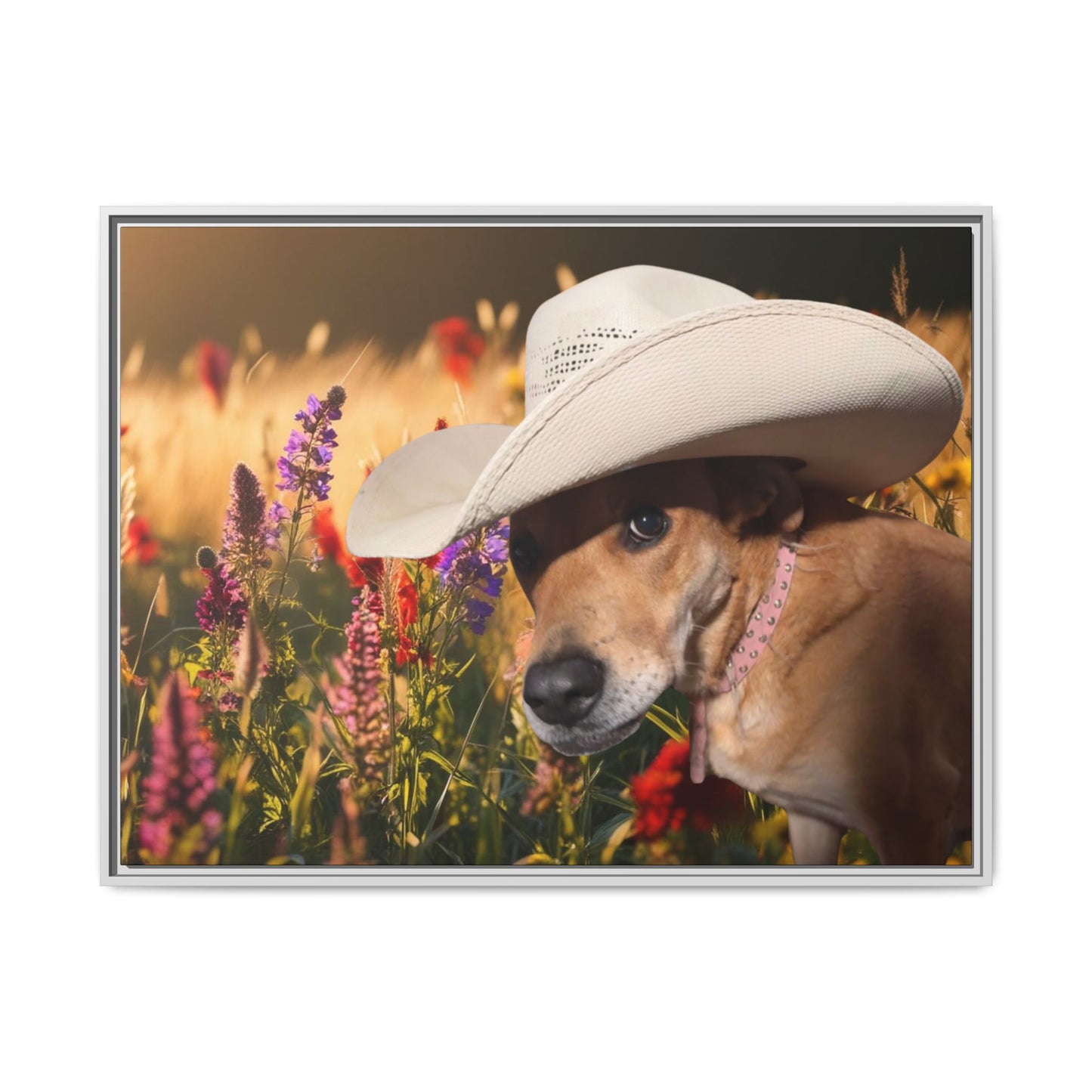 Canvas Wall Art - Peek-a-Boo Cowgirl Fanny in the flowers