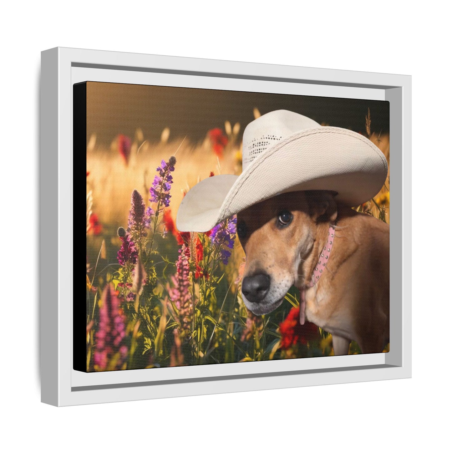 Canvas Wall Art - Peek-a-Boo Cowgirl Fanny in the flowers