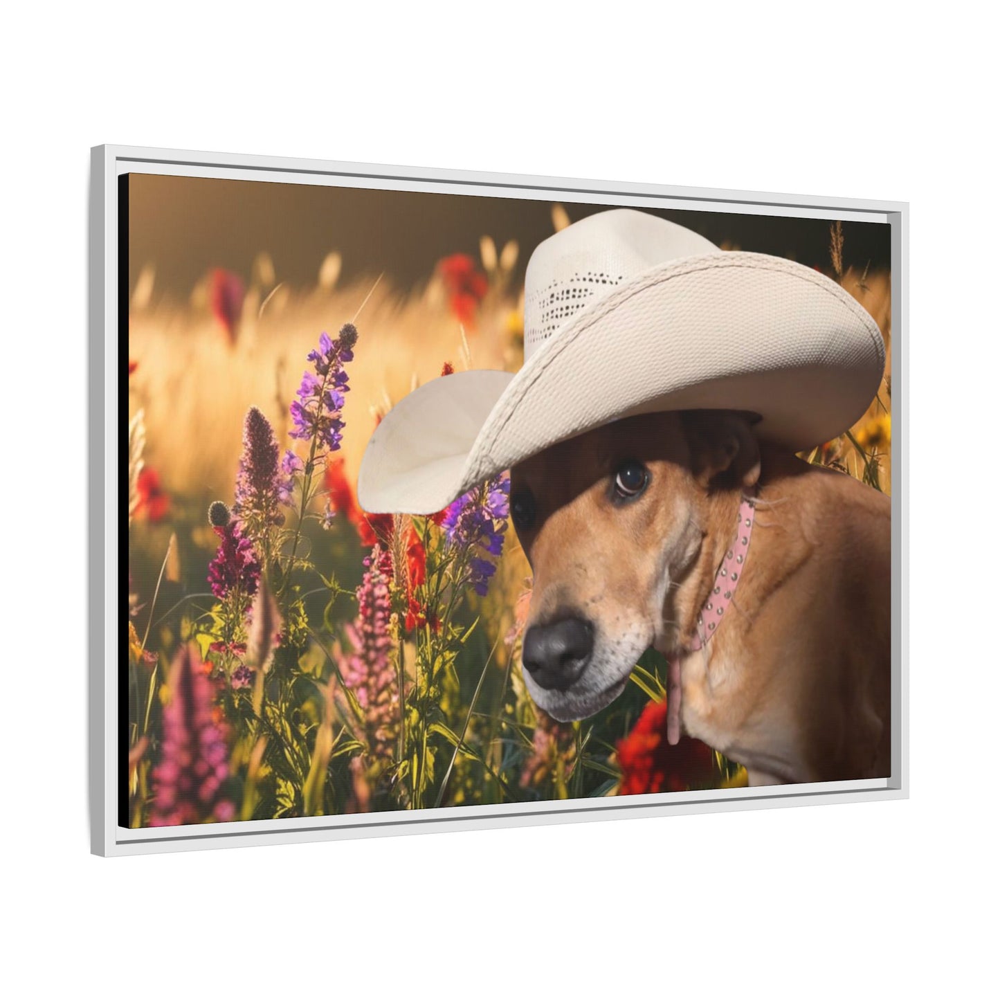 Canvas Wall Art - Peek-a-Boo Cowgirl Fanny in the flowers