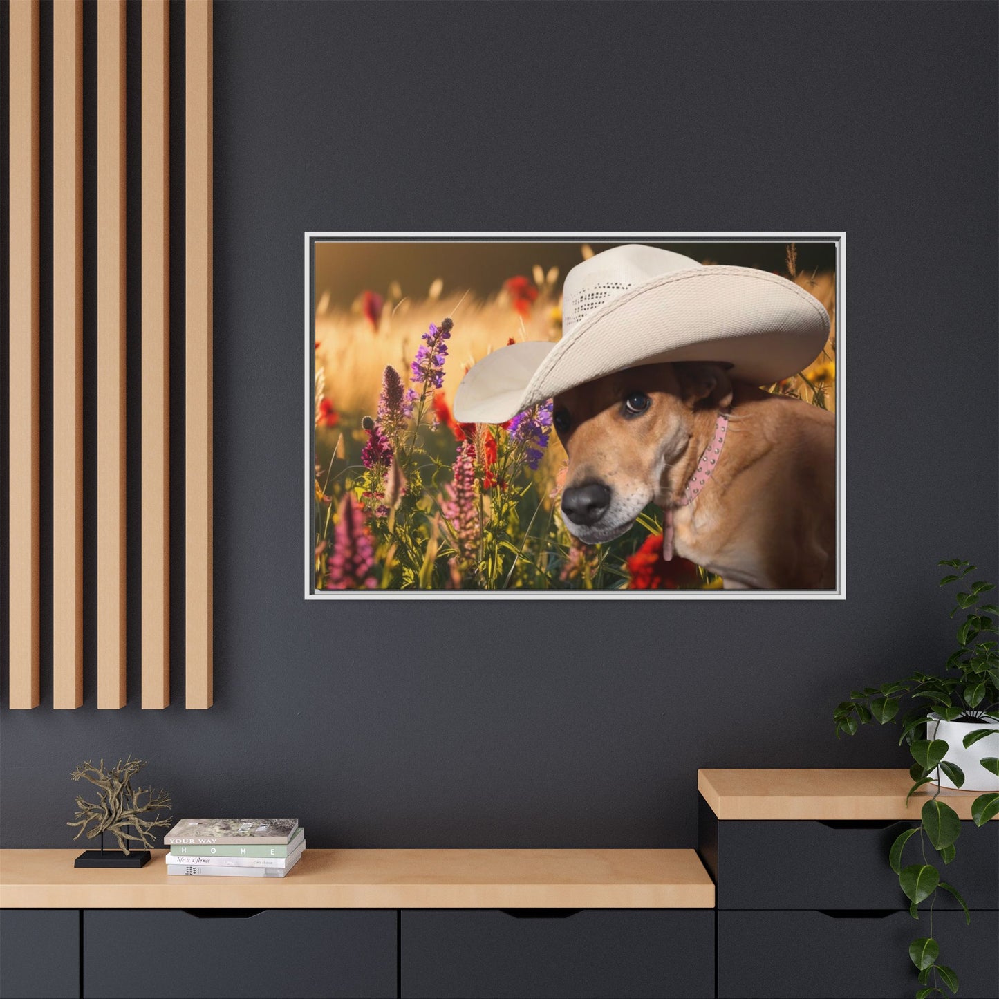 Canvas Wall Art - Peek-a-Boo Cowgirl Fanny in the flowers