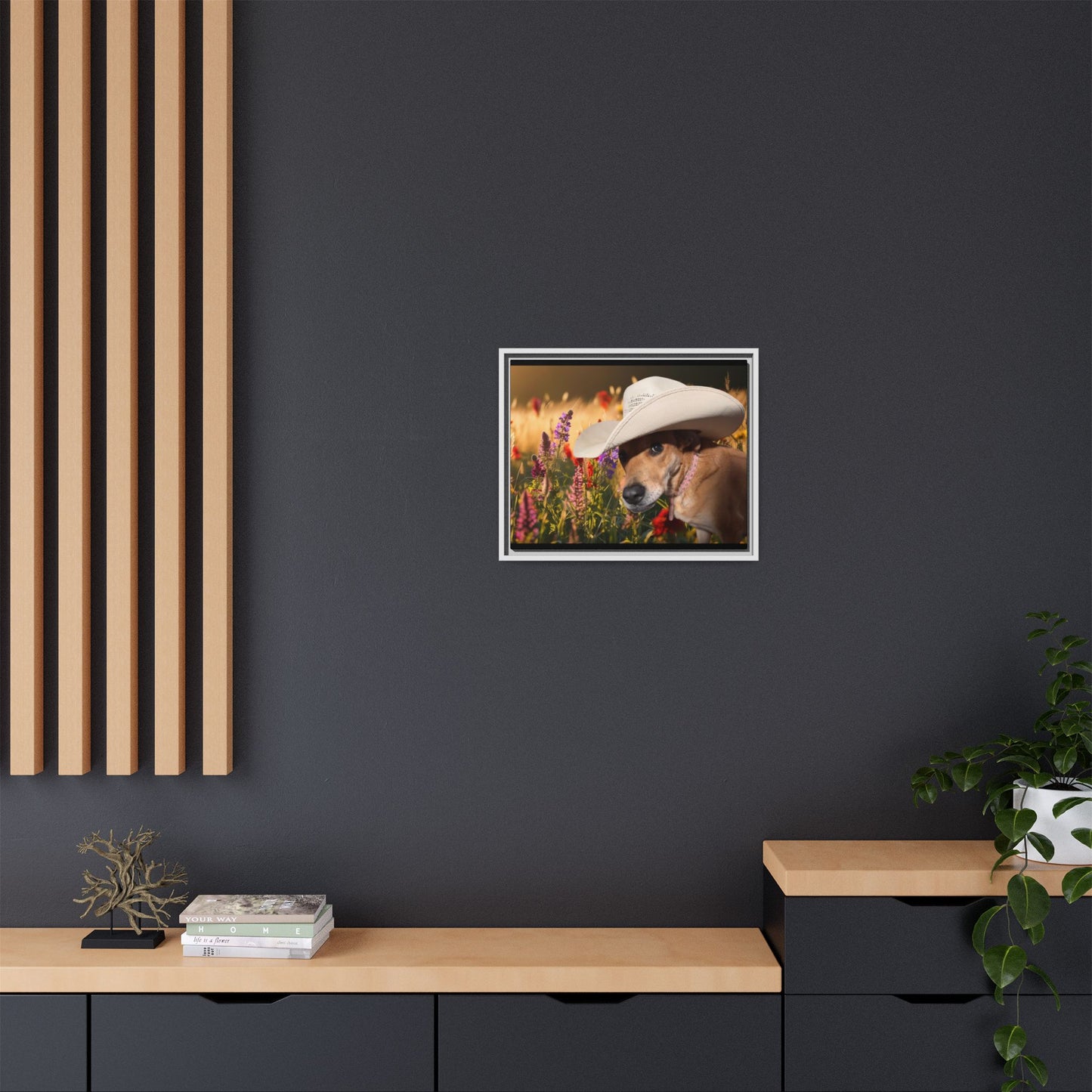 Canvas Wall Art - Peek-a-Boo Cowgirl Fanny in the flowers
