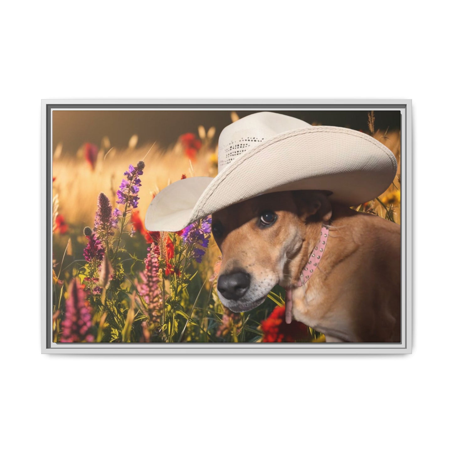 Canvas Wall Art - Peek-a-Boo Cowgirl Fanny in the flowers