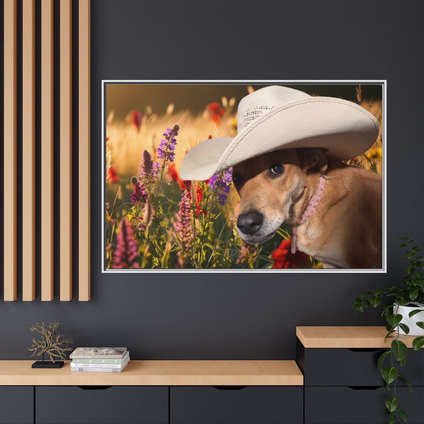 Canvas Wall Art - Peek-a-Boo Cowgirl Fanny in the flowers