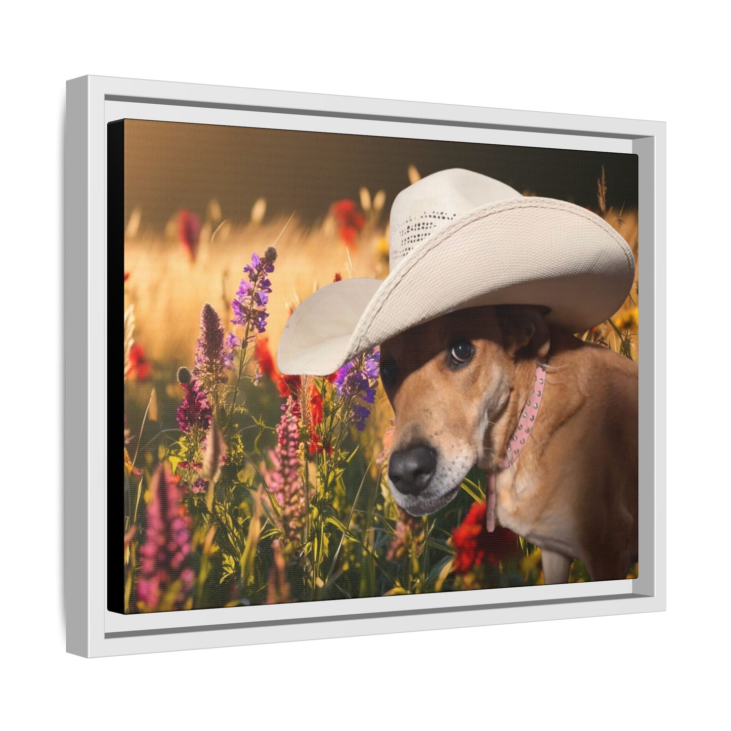 Canvas Wall Art - Peek-a-Boo Cowgirl Fanny in the flowers