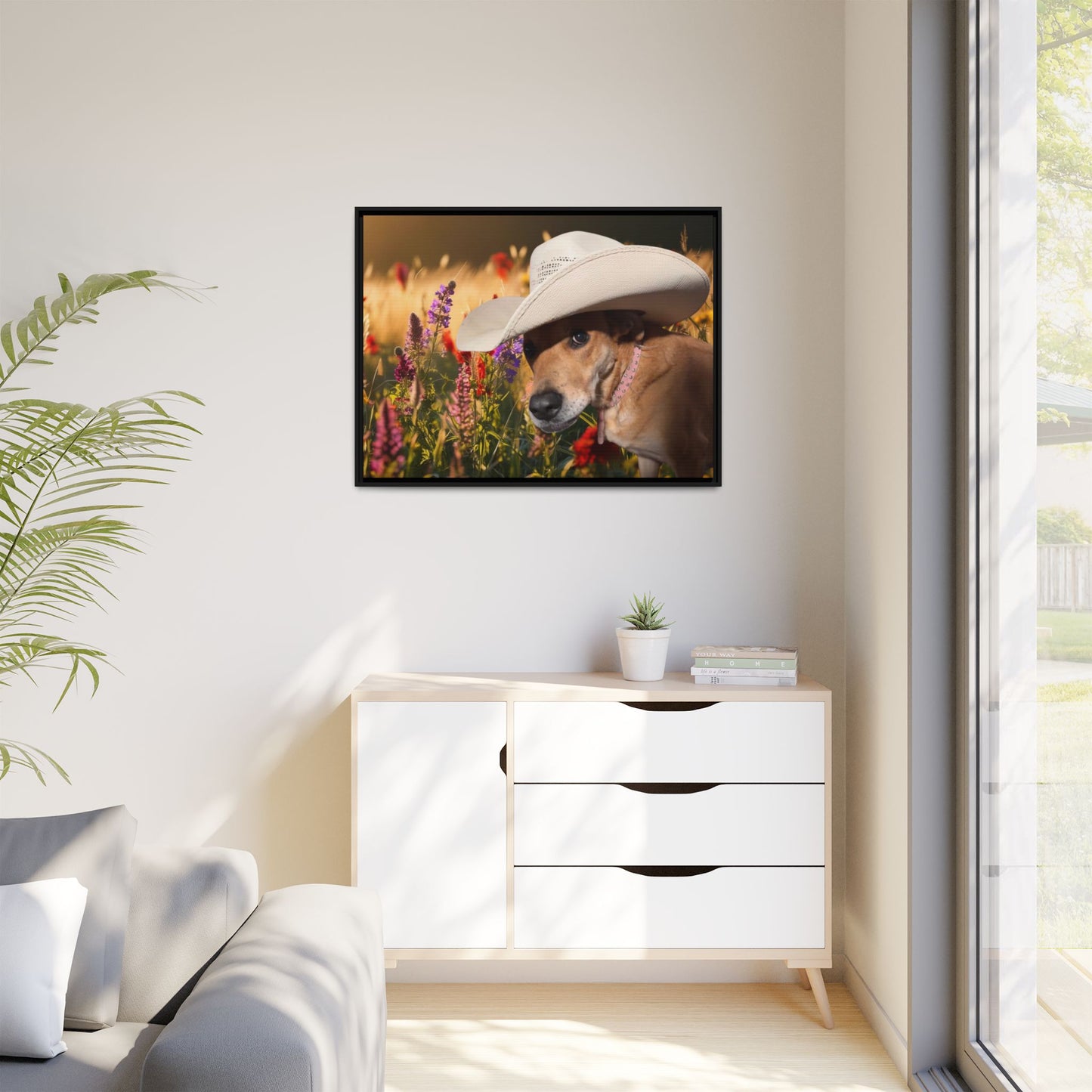 Canvas Wall Art - Peek-a-Boo Cowgirl Fanny in the flowers