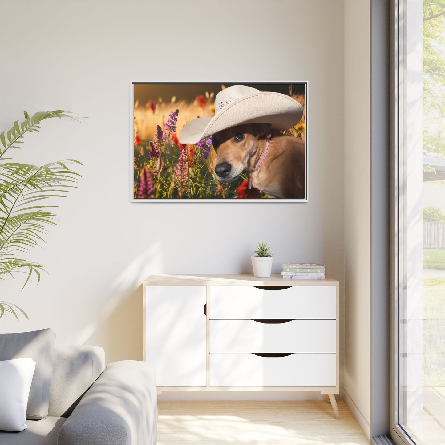 Canvas Wall Art - Peek-a-Boo Cowgirl Fanny in the flowers