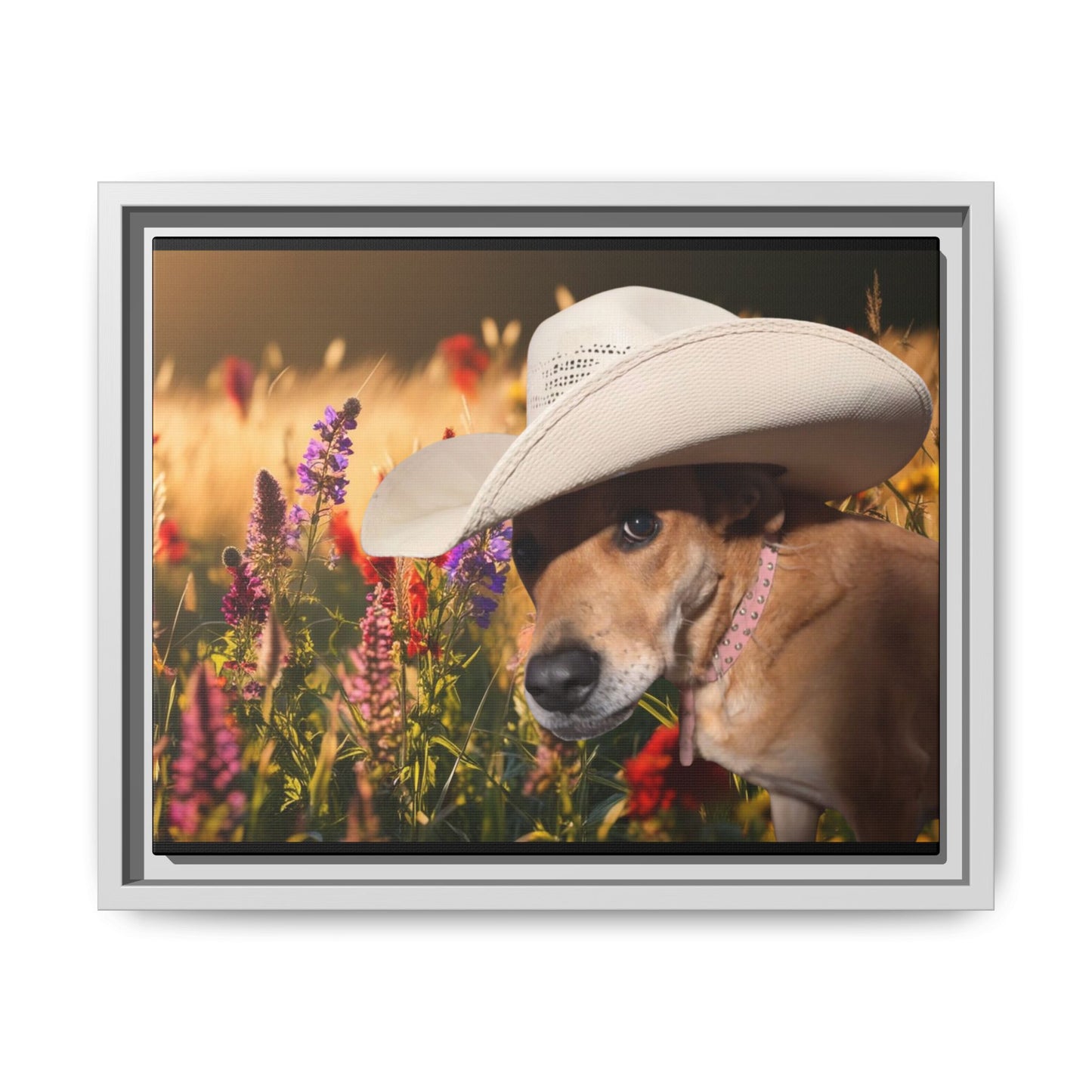 Canvas Wall Art - Peek-a-Boo Cowgirl Fanny in the flowers