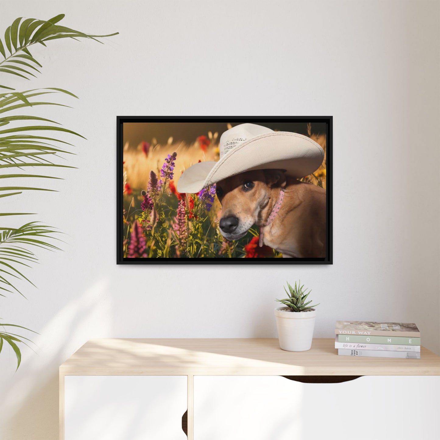 Canvas Wall Art - Peek-a-Boo Cowgirl Fanny in the flowers