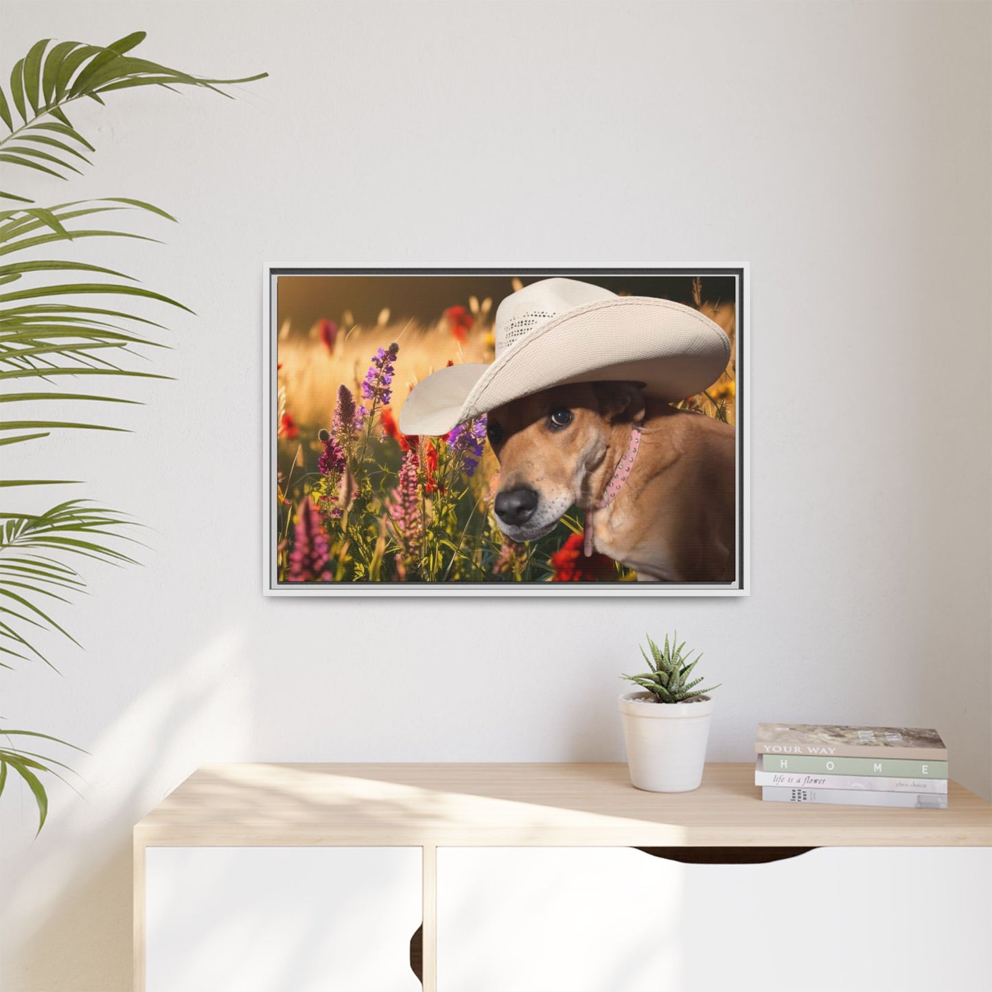 Canvas Wall Art - Peek-a-Boo Cowgirl Fanny in the flowers