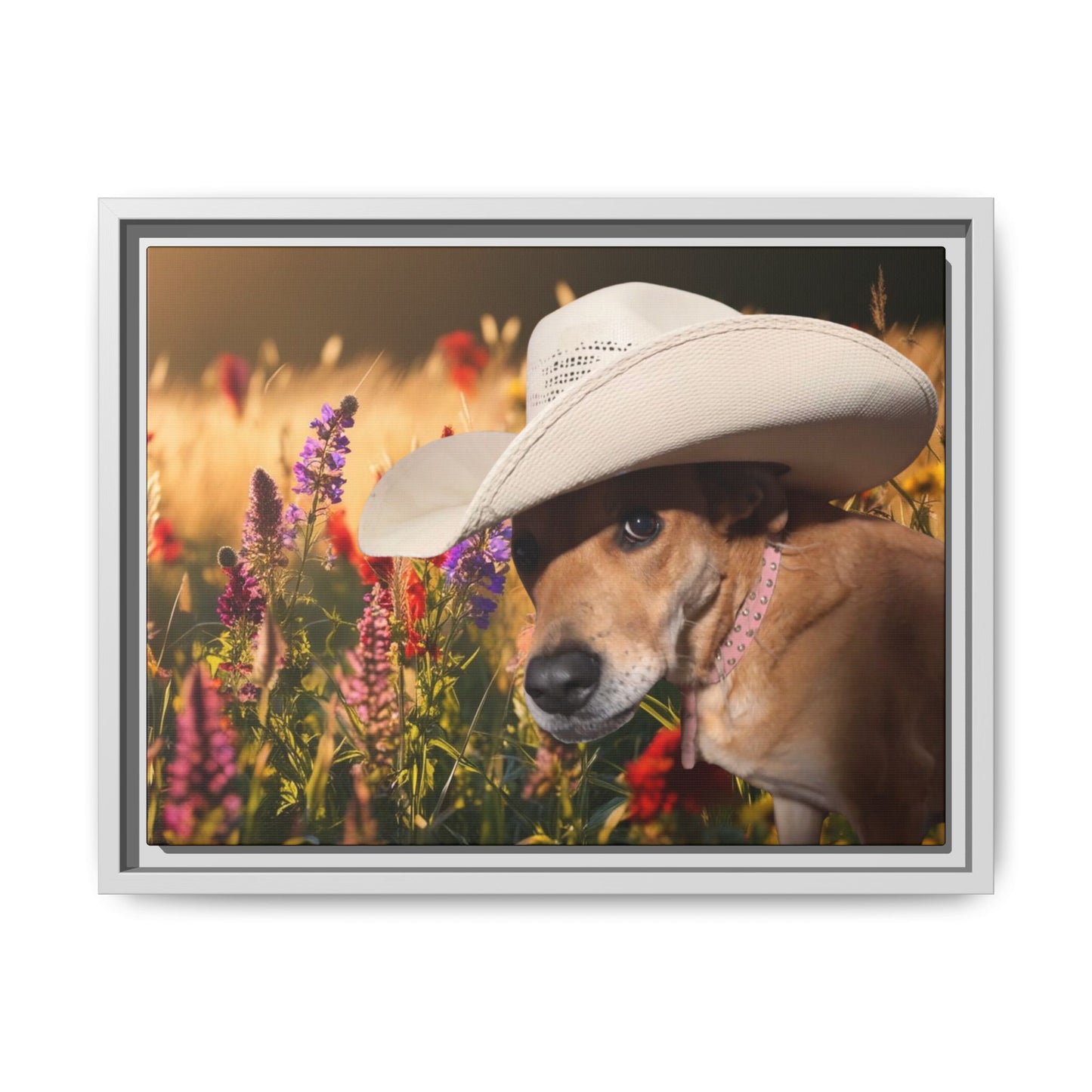 Canvas Wall Art - Peek-a-Boo Cowgirl Fanny in the flowers