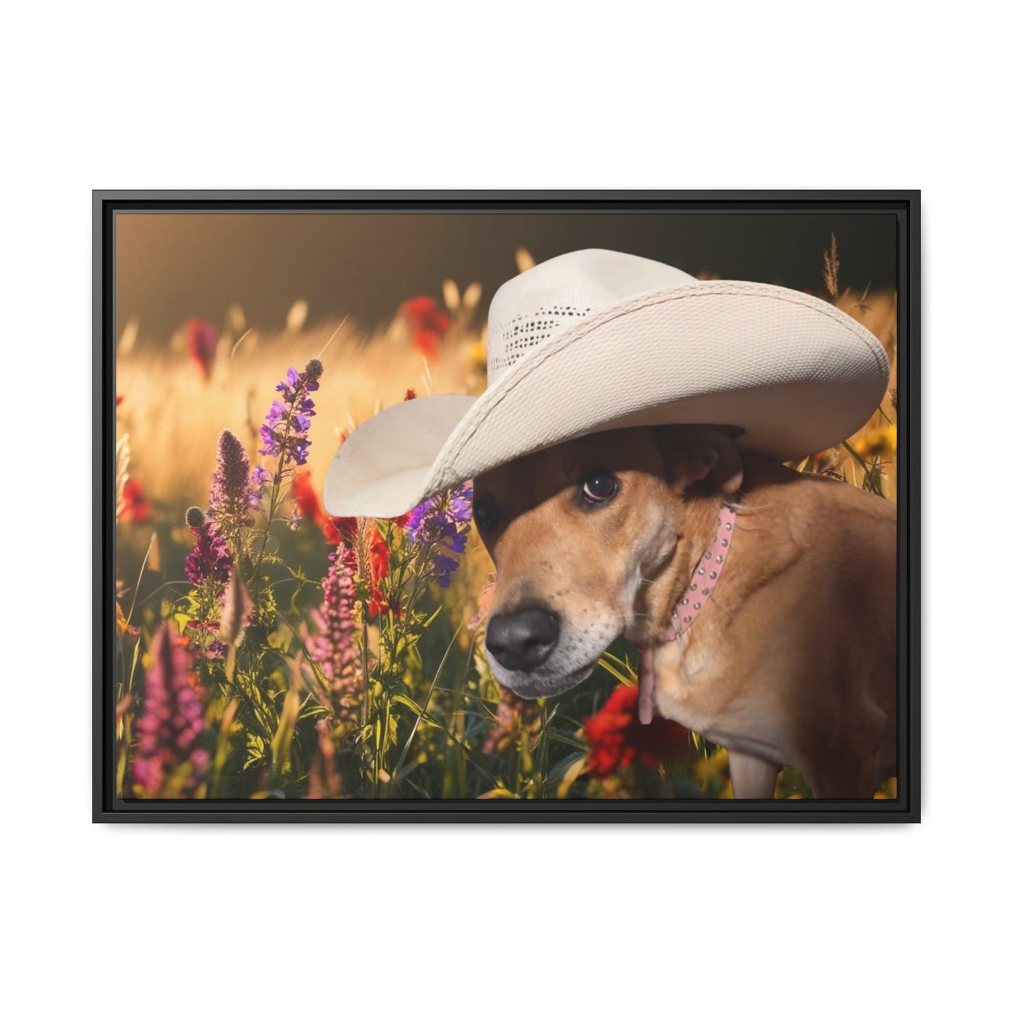 Canvas Wall Art - Peek-a-Boo Cowgirl Fanny in the flowers