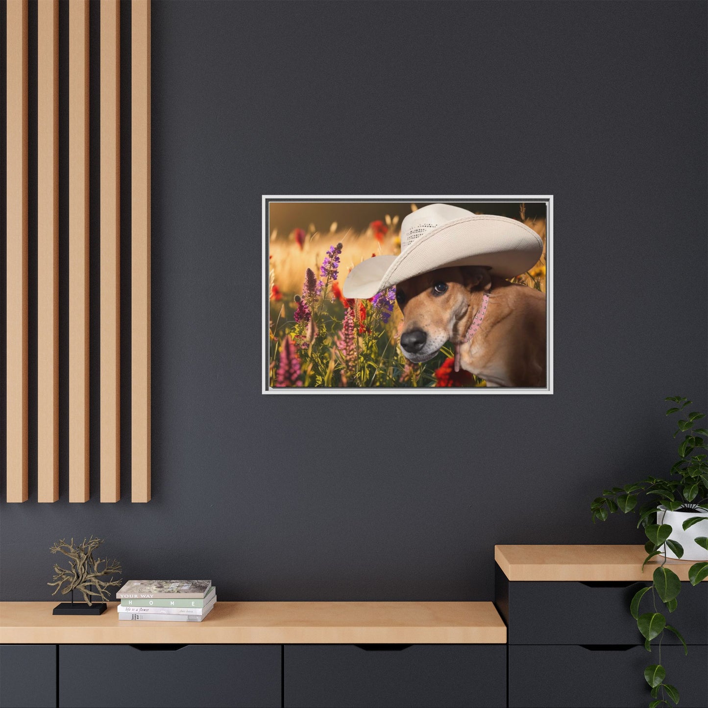 Canvas Wall Art - Peek-a-Boo Cowgirl Fanny in the flowers