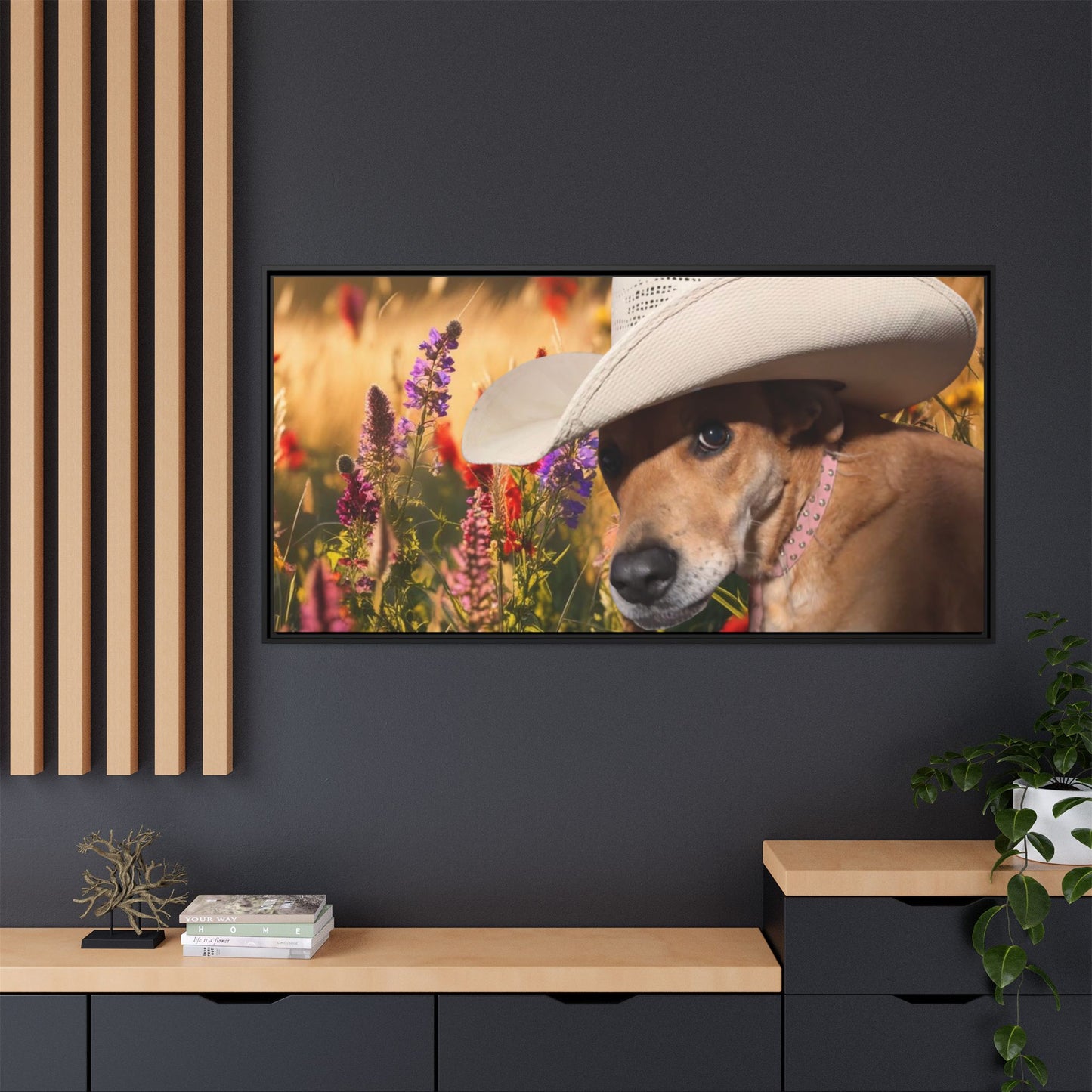 Canvas Wall Art - Peek-a-Boo Cowgirl Fanny in the flowers