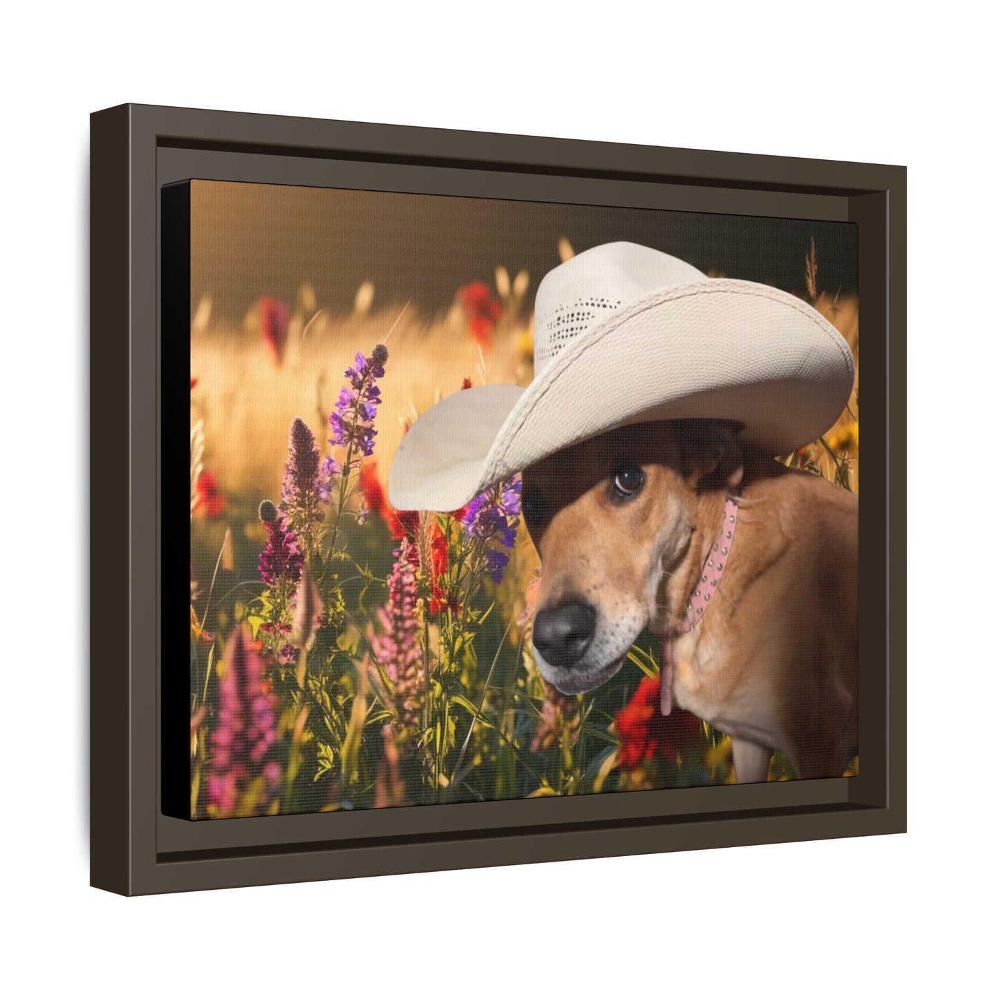 Canvas Wall Art - Peek-a-Boo Cowgirl Fanny in the flowers