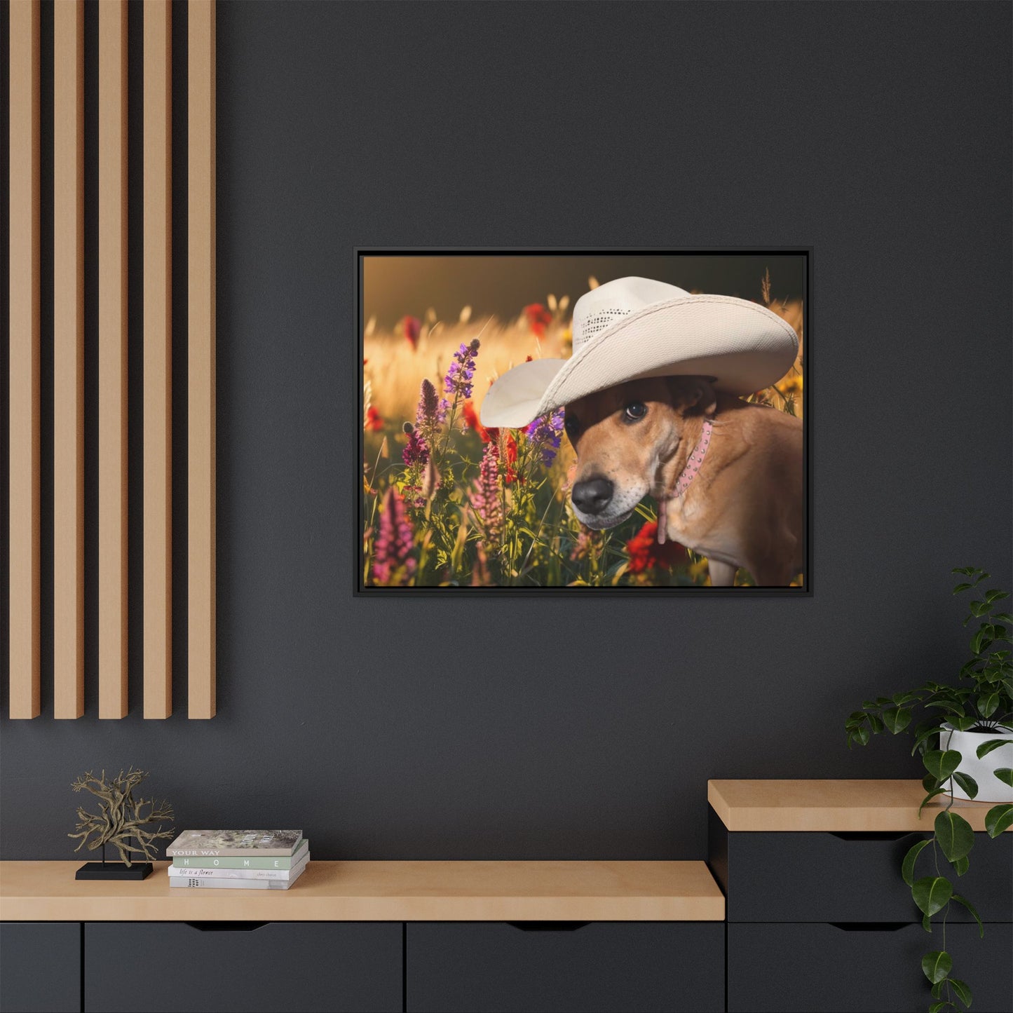 Canvas Wall Art - Peek-a-Boo Cowgirl Fanny in the flowers