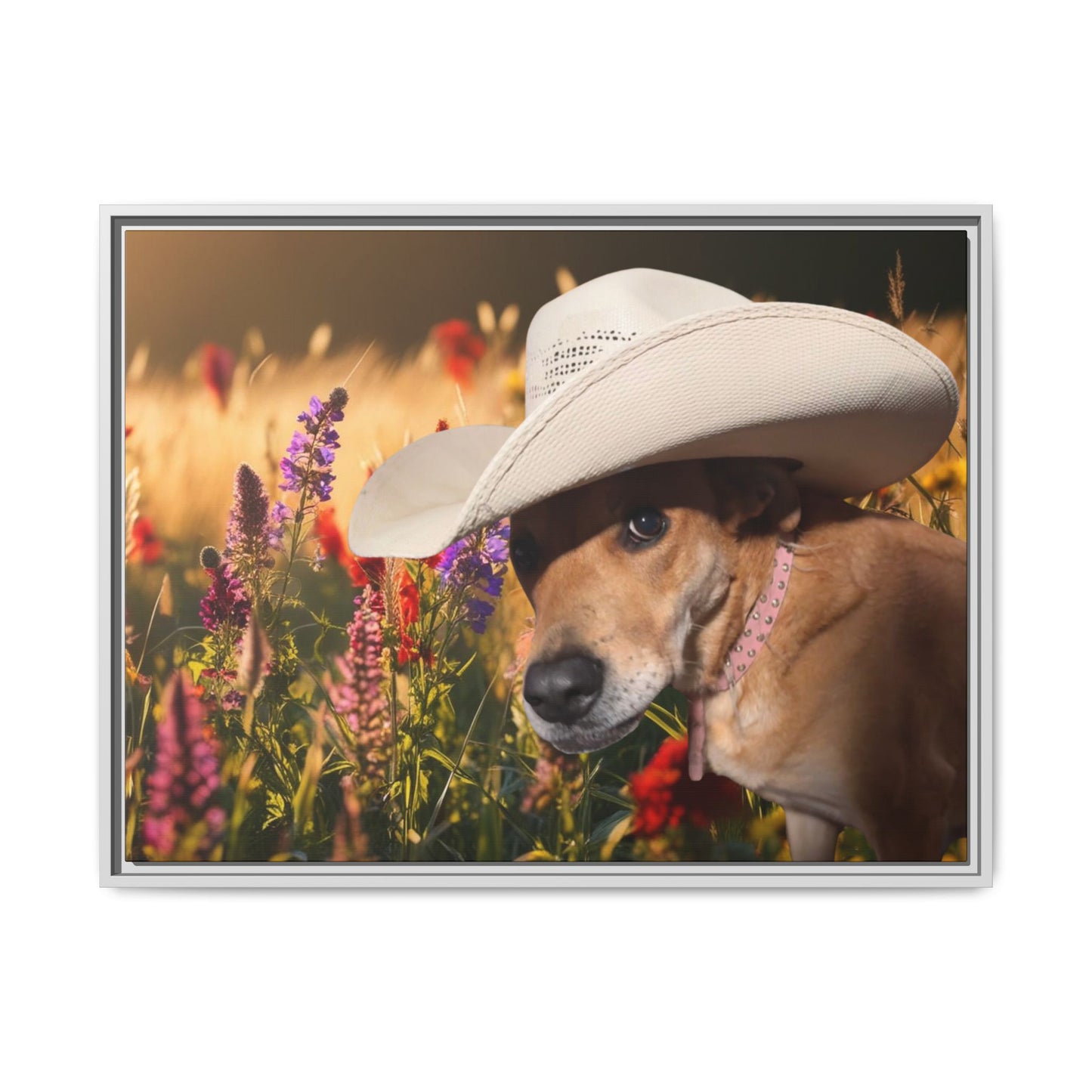 Canvas Wall Art - Peek-a-Boo Cowgirl Fanny in the flowers