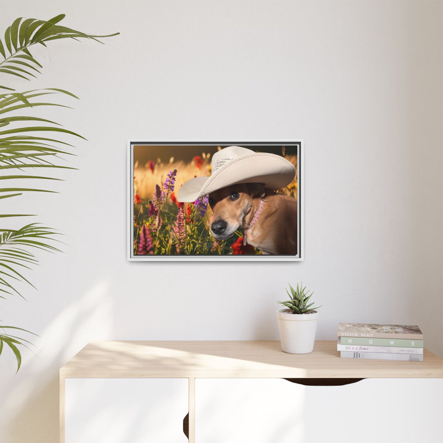 Canvas Wall Art - Peek-a-Boo Cowgirl Fanny in the flowers